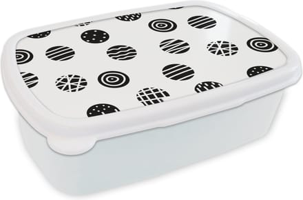 Broodtrommel Wit - Lunchbox - Brooddoos - Patronen - Stip - Zwart Wit - 18x12x6 cm - Volwassenen
