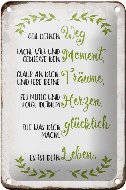 Blechschild Spruch 12x18cm geh deinen Weg lache viel