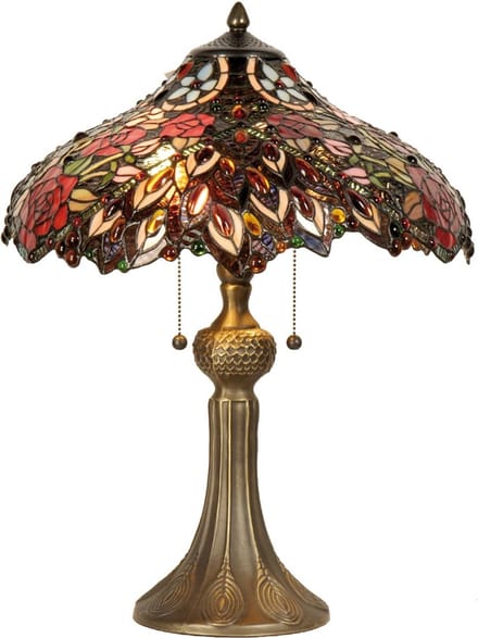 Lumilamp Tiffany Tafellamp Ø 43x58 cm Rood Groen Glas Roos