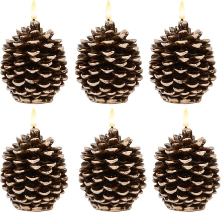 Anna's Collection LED dennenappel kaars - 6x - bruin - 10 x 8.5 cm - met timer