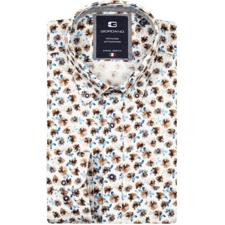 Giordano Overhemd Brando Flower Pattern Soft Brushed Twill Navy / male