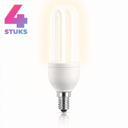 4x Stick Spaarlamp E14 - 15W - Daglicht (6400K) - 900 lm - 10 jaar - Niet Dimbaar