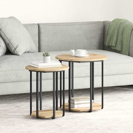 vidaXL - Bijzettafelset - 2 - st - Bruin - 50 - x - 50 - x - 50,5 - cm