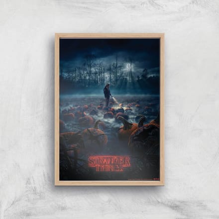 Stranger Things Pumpkin Patch Giclee Art Print - A4 - Wooden Frame