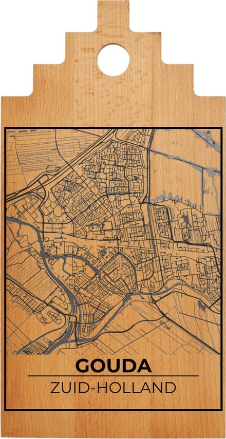 JM Woods - Borrelplank - Serveerplank - Hapjesplank - Kaasplank - Plattegrond - GOUDA - Gepersonaliseerd - Cadeau tip!