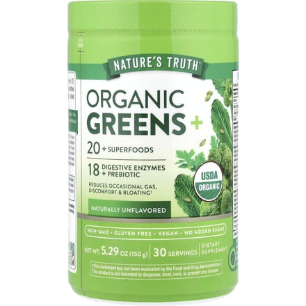 Nature's Truth, Biologische Greens+, Natuurlijk Ongezoet, 150g (5,29 oz)