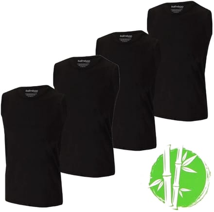 Apollo heren mouwloos shirts Bamboo - ronde hals - 4-pack - maat L - zwart