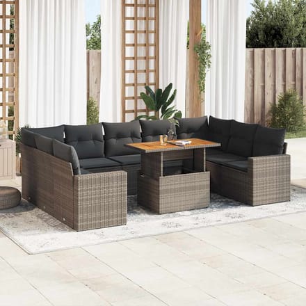 vidaXL - 10-delige - Loungeset - met - kussens - poly - rattan - grijs