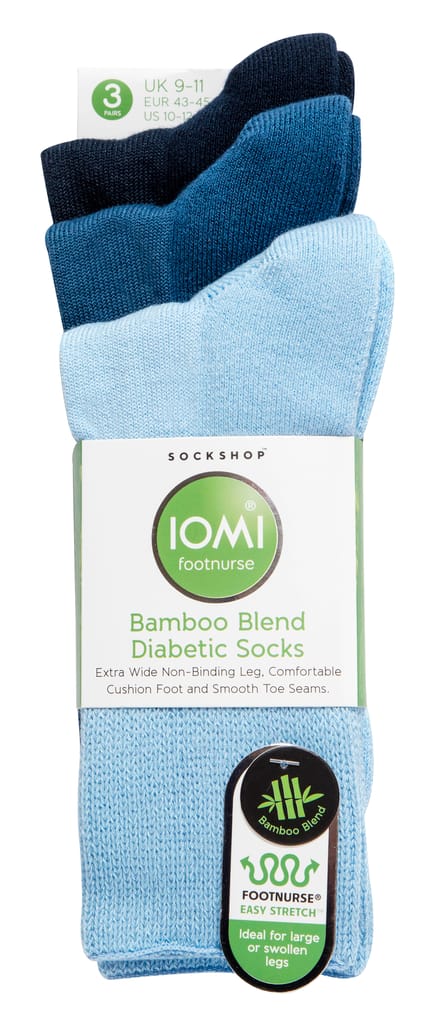 IOMI - Set van 3 extra brede bamboe diabetische sokken - Blauw