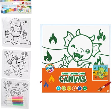 Verfset Kinderen – Canvas Draak + 3 Kleurpuzzels – Creatief Knutselen Kinderen – Speelgoed 3 jaar / 4 jaar