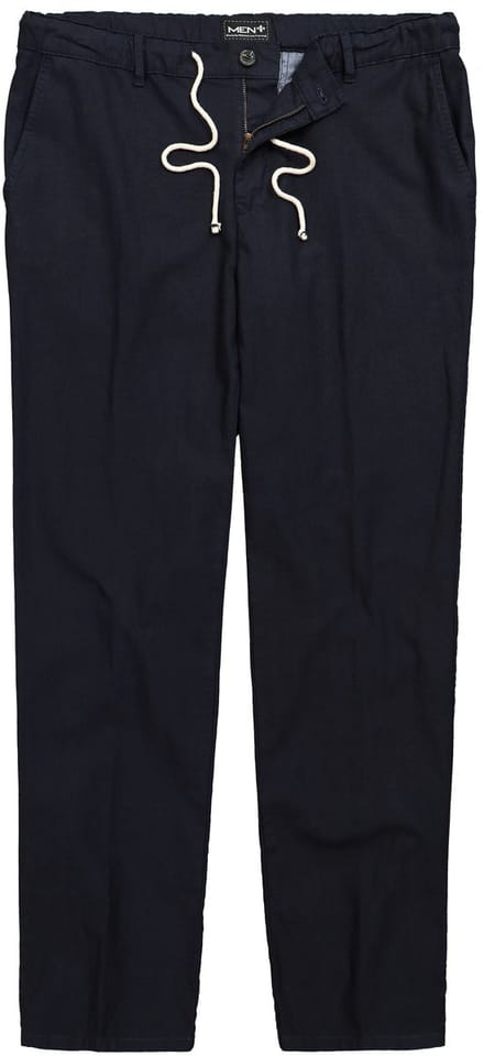 Men Plus - Heren - Linnenmix-broek relaxed fit elastische tailleband - Navy blauw - Maat 54