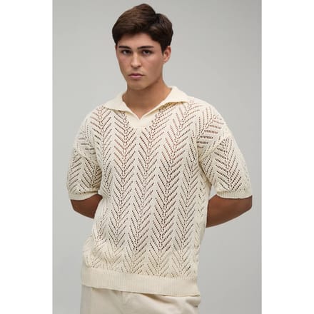 Polo Met Ontspannen Pasvorm En Open Stekenpatroon | Ecru | Size Small
