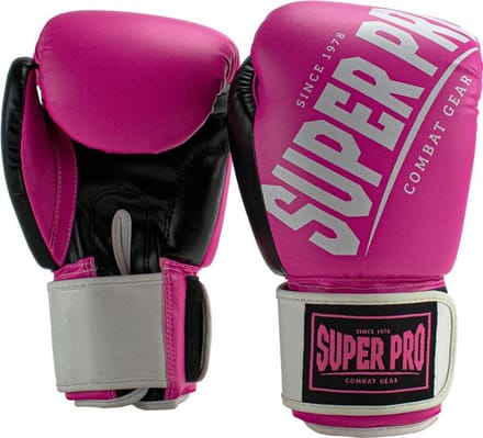 Super Pro Combat Gear (kick)bokshandschoenen Rebel Zwart/Roze/Wit 14oz
