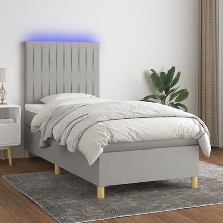 vidaXL - Boxspring - met - matras - en - LED - stof - lichtgrijs - 90x190 - cm