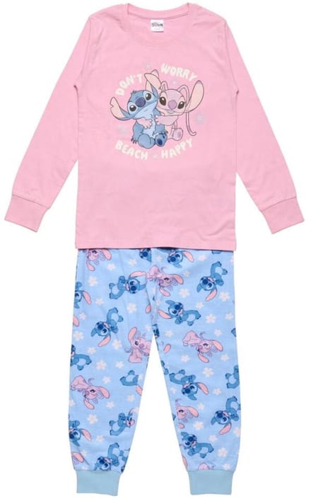Lilo & Stitch Pyjama - Maat 98/104 - Katoen - Roze - Blauw - Kind