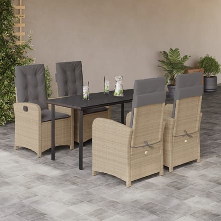 vidaXL - 5-delige - Tuinset - met - kussens - poly - rattan - gemengd - beige