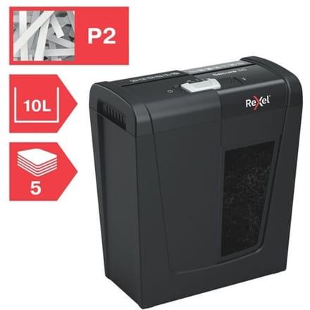 Rexel Secure S5 Stille Papierversnipperaar - P2 Stroken - Tot 5 Vel - 10L - Zwart