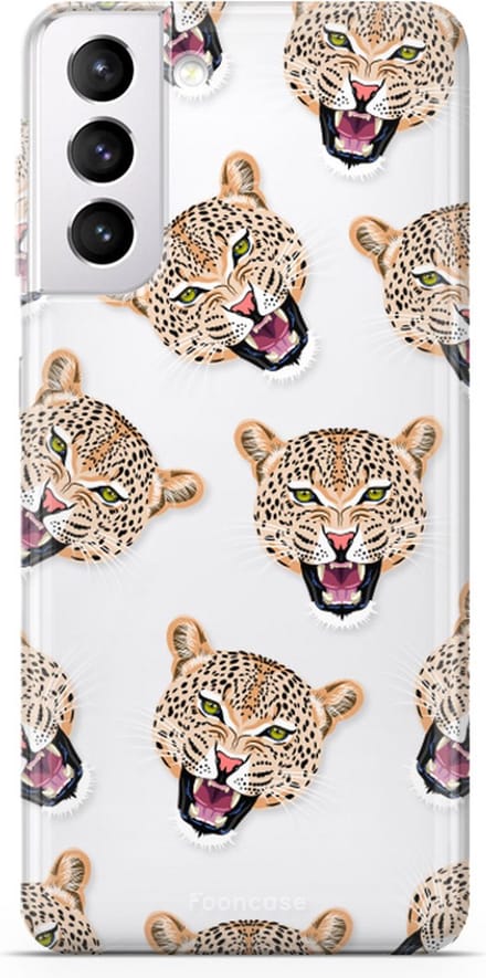 Fooncase Hoesje Geschikt voor Samsung Galaxy S22 Plus - Shockproof Case - Back Cover / Soft Case - Cheeky Leopard / Luipaard hoofden