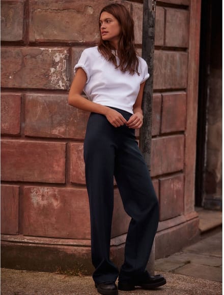 Next - Dames - Smoothing Ponte Jersey Broek met Wijde Pijpen - Blauw