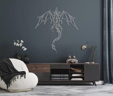 Prachtige Draak Wanddecoratie Zilver 77 cm x 80 cm