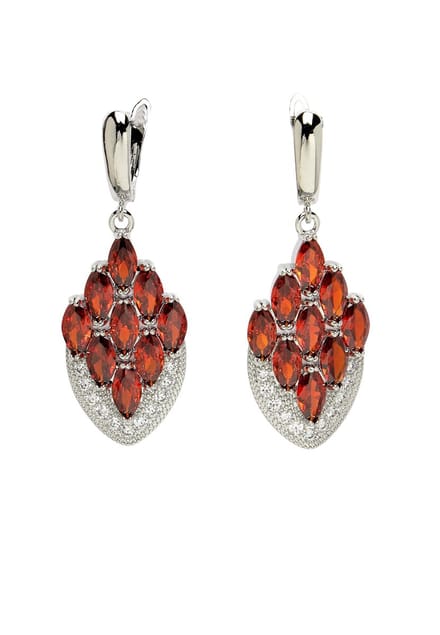 AVANT-GARDE PARIS Diva Collection - peacock feather drop earrings - 1 paar - rood rhodium plated met leverback sluiting