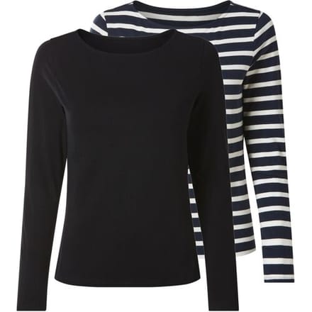 ESMARA Set van 2 dames longsleeves (strepen/marineblauw, M (40/42))
