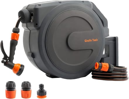Slanghaspel - Waterslang oproller - Tuin sproeien - Automatisch oprolsysteem - 25 meter - Grijs