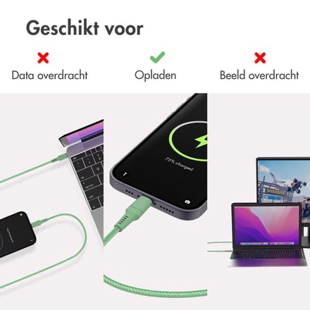 imoshion Kabel - Geschikt voor Lightning naar USB C - 1 meter - Oplader Kabel - Groen