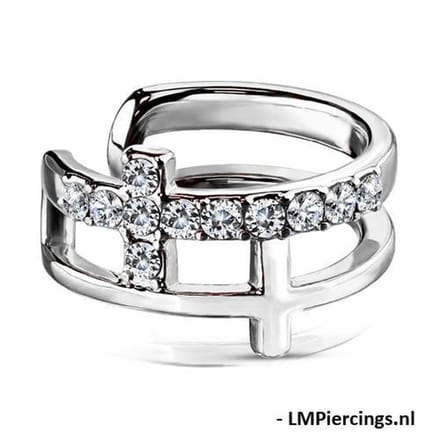Fake piercing double cross CZ paved - LMPiercings