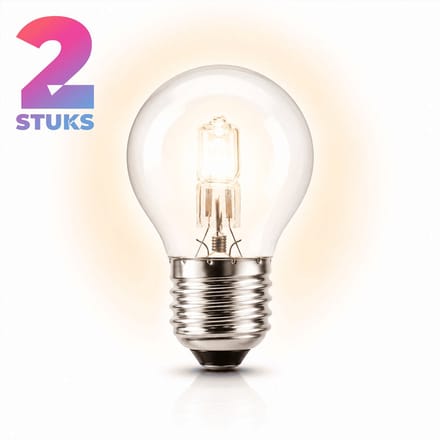2x Kogel Halogeenlamp E27 - 28W - Warm Wit Licht (2700K) - 370 lm - 2 jaar - Dimbaar