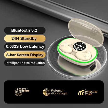 Écouteurs de sommeil invisibles sans fil Bluetooth 5.3, écouteurs étanches à réduction de bruit, casques à commande tactile TWS avec micro kaki