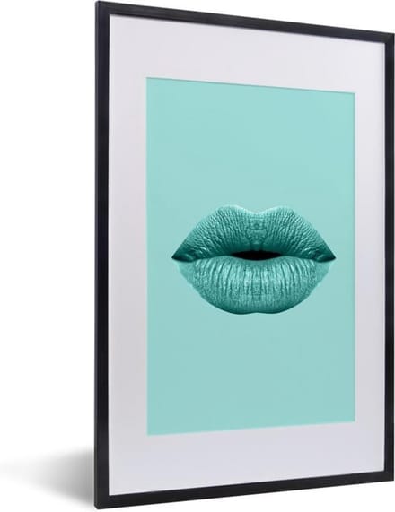 Fotolijst incl. Poster - Lippen - Pastel - Blauw - 40x60 cm - Posterlijst