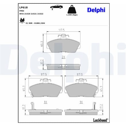 Remblokkenset, schijfrem DELPHI LP618