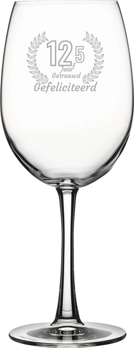 Gegraveerde rode wijnglas 46cl Gefeliciteerd 12,5 jaar getrouwd