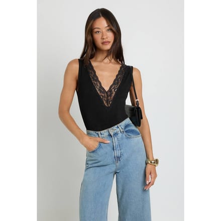 boohoo Dames Lang Kanten Bodysuit Met V-hals | Zwart | Maat: 38