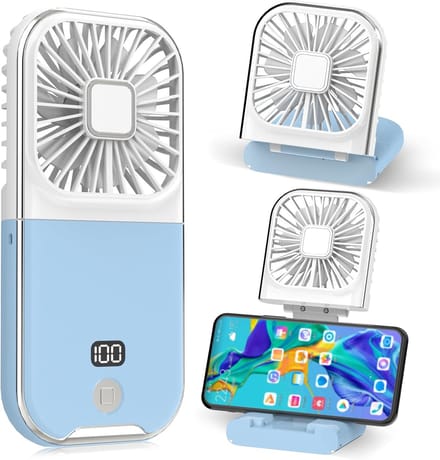 Handventilator - Mini Pocket Ventilator - 3000mAh Oplaadbaar - 180° Opvouwbaar - 4 Snelheden - Ultra Dun Tafelventilator - Blauw - 16.5x7.7 cm