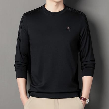 Nouveau T-shirt Pull Mode Automne Col Rond Pull-over Âge Moyen Style Coréen Décontracté et Confortable Homme Base Sweat à Capuche XL black
