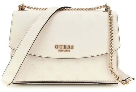 GUESS schoudertas Phoebe Convertible Xbody Flap Bag Cream White Logo crème
