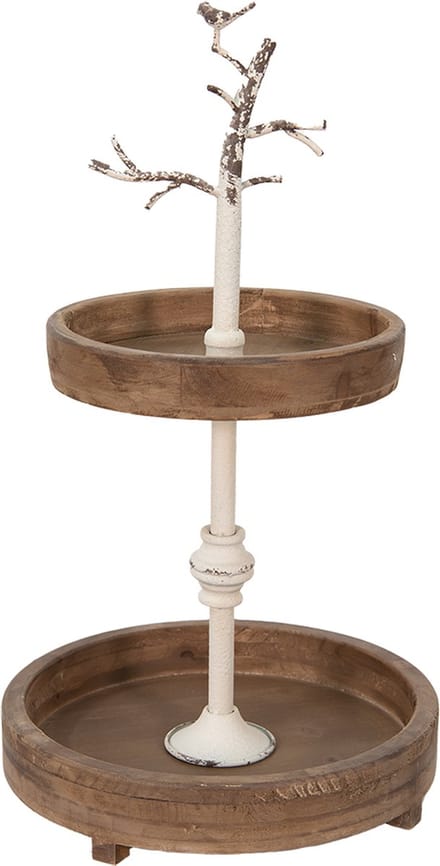 Clayre & Eef Etagère 2 laags Ø 34x62 cm Bruin Hout IJzer