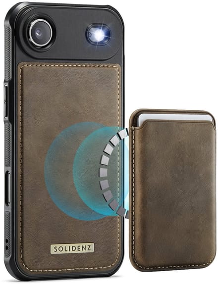 Geschikt voor iPhone Air Hoesje met pasjeshouder - Solidenz MagSafe compatibel Wallet Backcover - 3 Kaarten - Schokbestendig - Bruin