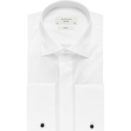 Profuomo slim fit heren smoking overhemd dubbele manchet - twill - wit - Strijkvriendelijk - Boordmaat: 42