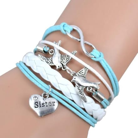 Fako Bijoux® - Multi Armband - Infinity Vogels Sister - Lichtblauw/Wit