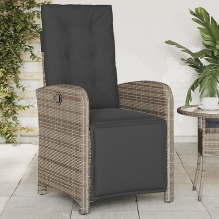 vidaXL - Tuinstoelen - 2 - st - verstelbaar - met - voetensteun - poly - rattan - grijs