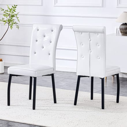 REDOM Eetkamerstoelen Set Van 2 - Zachte Zitting - Retro - Metaal En PVC - Zwart Wit