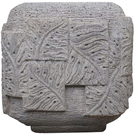 PTMD Blayd Grey Cement Palm Leaf Carving Pot Square S