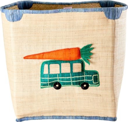 Rice grote raffia opbergmand voor speelgoed, print auto met wortel