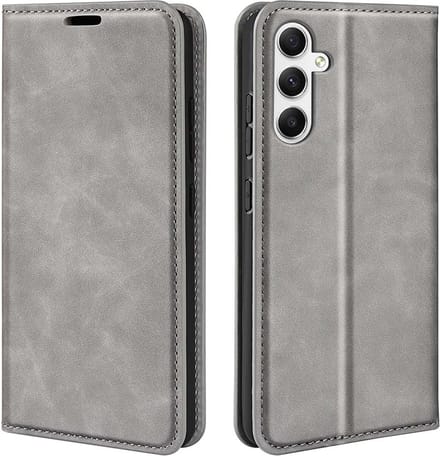 MobyDefend Hoesje - Geschikt voor Samsung Galaxy A35 - Luxe Wallet Bookcase (Magnetische Sluiting) - Grijs