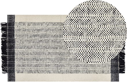 KETENLI - Modern vloerkleed - Gebroken wit - 80 x 150 cm - Wol