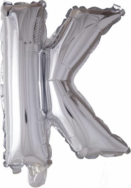 Folieballon zilver letter 'K' met rietje