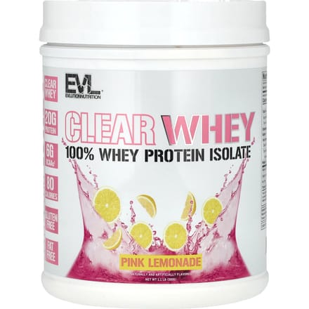 EVLution Nutrition, Clear Whey, 100% Isolat de Protéine de Whey, Limonade Rose, 1,1 lb (500 g)